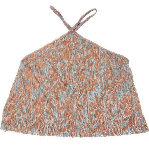 ZARA Jacquard Crinkle Flowy Crisscross Halter Top Size L Large Abstract Floral - Picture 2 of 7